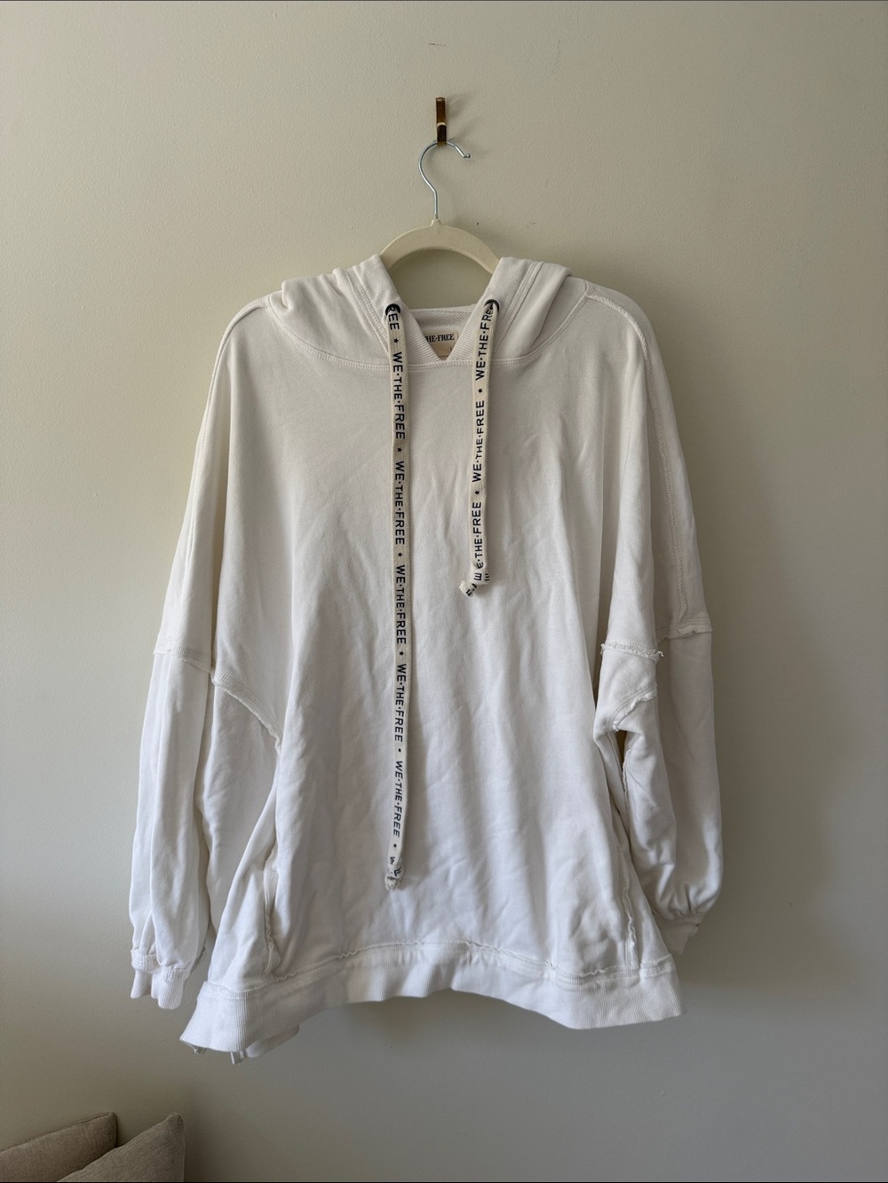 We The Free Crisp White Crewneck Hoodie with Branded Drawstrings
